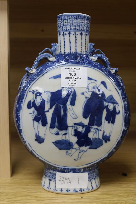 A blue and white Chinese moon flask
